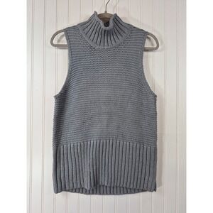 Gap Womens Grey Chunky Knit Sleeveless Turtleneck‎ Sweater Vest Large Stretchy